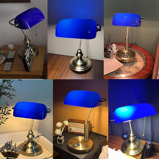FIRVRE Blue Glass Bankers Lamp Shade Replacement Cover Lamp Shades for Table Lamps Desk Lamp Blue Glass Cover("8.85 IN " L "5.11 IN" W "2.95 IN" H)