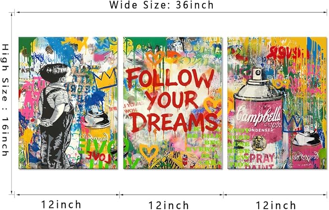 Novatique Banksy Canvas Wall Art Street Graffiti Wall Art Abdtract Painting Street Art Pictures Prints Colorful Posters Graffiti Art Home Decor for Bedroom Living Room,12" x 16" x 3Pcs