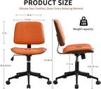 Small Home Office Chair - Armless Mid Back Desk Chair with 360° Swivel and Wheels, PU Upholstered Height Adjustable Modern Walnut Computer Chair for Home, Office Meeting Room - Orange