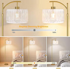 Glass Floor Lamp for Living Room,Bedroom,Gold Dimmable Standing Lamp with Remote,Brass White Tall Lamp Boho Mid Century Modern Floor Lamps Arc Floor Light Lamp Girls Kids Bohemian