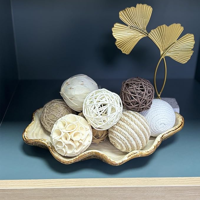 10 Pcs Decorative Balls for Bowls,2.36 Inch Woven Wicker Rattan Decorative Balls for Natural Tone Bowl Vase Filler Table Centerpiece Home Decor