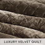 RECYCO Luxury Velvet Quilt Set Twin/Twin XL Size Bedding Sets, Ultra Soft Velvet Comforter Set, Lightweight Channel Box Stitch Oversized Bedspread Coverlet for All Season, with 1 Sham, Dune Brown