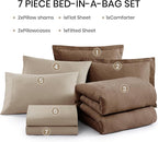 Monbix King Size Comforter Set, Brown King Bedding Set Reversible, King Comforter Set 7 Pieces, Cationic Dyeing Bed in a Bag with Comforter, Sheets, Pillowcases & Shams