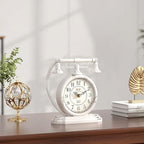 Vintage Table Clock, Desk and Shelf Decor Clock, White Antique Telephone Style Mantel Clocks, for Living Room, Farmhouse, Bedroom, Bedside, Gift (7.3" H x 7.3" W)