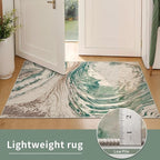 Ciicool Modern Abstract Area Rug 2x3 Washable Small Soft Entryway Rugs, Green Non-Slip Low Pile Throw Swirl Entry Rug, Foldable Kitchen Bathroom Rugs Floor Carpet for Entrance Bedroom Indoor Doormat