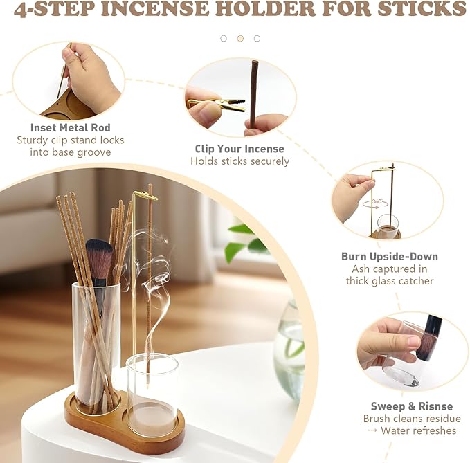 2 in 1 Glass Incense Holder and Burner with Ash Catcher and Stick Storage,Anti-Ash Flying, Mess-Free for Meditation Yoga Spa Gift Home Decor