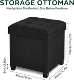 17.7" Ottoman with Storage, Square Storage Ottoman for Dorm, Linen Ottomans with Legs for Living Room, Bedroom, Black
