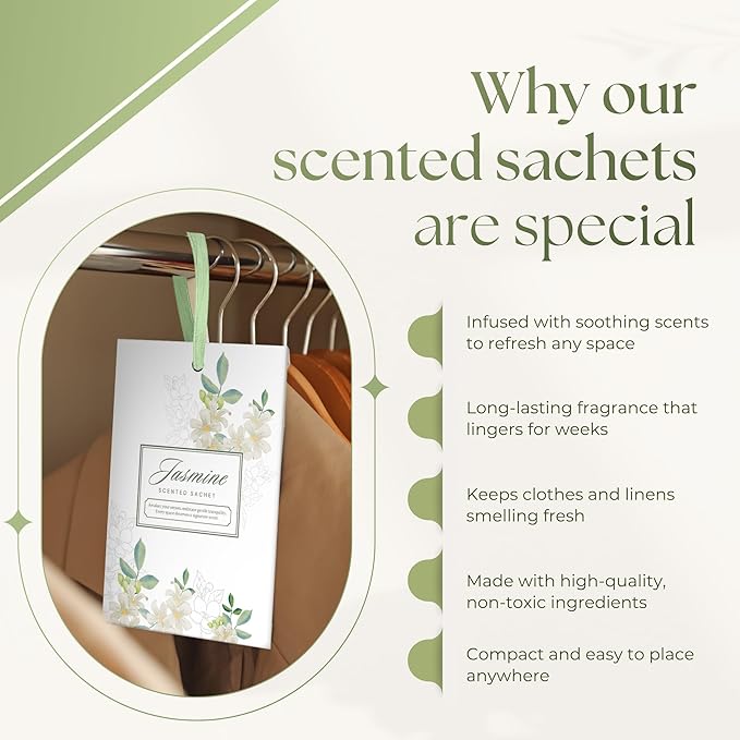 15 Pack Jasmine Sachets for Drawers and Closets, Scented Sachets for Drawers, Closet Freshener Sachet for Drawers to Refresh Any Space, Jasmine Sachet Bags, Scented Drawer Fresheners for Dresser