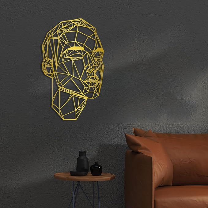 Man Face Metal Wall Art, Metal Line Wall Art, Wire Portrait of a Man, Abstract Modern Line Face, Modern Home Decor, Wall Sculpture Artwork, Best Gift for Him(White, 30 x 18 inches / 76 x 46 cm, metal wall art)
