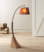 Franklin Iron Works Oak River Rustic Farmhouse Mission Arc Floor Lamp Standing 66 1/2" Tall Dark Rust Natural Wood Amber Mica Drum Shade for Living Room Reading Bedroom Office House Home Decor