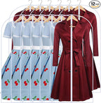 Garment Bags for Hanging Clothes 24'' x 48'' (Set of 12) Coat Covers for Closet Foldable Washable Dress Bags for Hanging Clothes for Long Dress Dance Costumes Suits Gowns Coats