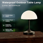 Mushroom Lamp Cordless Lamp Table Lamp,Outdoor Waterproof Shower Lamps,5000mAh Rechargeble Battery Operated Dimmable Touch Desk Lamps,LED Night Light for Bathroom Patio Camping Outdoor(Black)