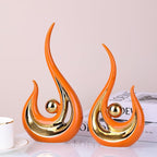 XMGZQ 2pcs Orange and Gold Modern Abstract Art Statue Table Decoration,Elegantes Ceramic Statue for Home Décor Accent,Mantel,Bookshelf,Centerpiece Table Decorations for Dining Room,adornos para sala