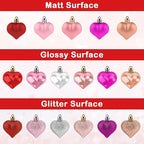 Valentines Day Heart Ornaments, 24Pcs Hanging Heart Ornaments, Glitter Champagne Heart-Shaped Baubles for Outdoor Wedding Anniversary Mother's Day Romantic Galentines Valentines Day Party Decoration