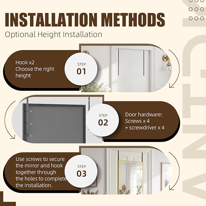 Antok Over The Door Mirror Full Length, 58'' x 21''Wall Mounted Hanging Mirror, Aluminum Alloy Frame, Shatterproof Glass, No Drill Installation for Bedroom, Closet, Bathroom, Dorm, Rect Corner,Black