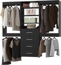 Modular Closet, 78" Wide Organizer with Hanging & Drawers, Wood Tower Storage for Walk-In Closets, Wall-Mounted Wardrobe Kit, Black