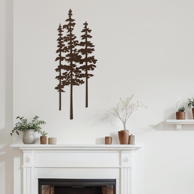 Metal Wall Art Decor Forest Pine Trees Minimalist Iron Tree Design Modern Nature-Inspired Wall Sculpture Hangings Home Decoration for Living Room, Bedroom, Bathroom, Kitchen, Outdoo r- 36" Bronze