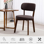 Yilaywain Mid-Century Modern Dining Chairs with Rubberwood Frame, Black Faux Leather Upholstered, 250 LBS Weight Capacity, Anti-Slip Protectors (Brown)