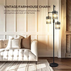 Industrial Modern Floor Lamps for Living Room, Dimmable Glass Tree Standing Tall Lamps with 3 Elegant Teardrop Cage Head & 1200 Lumens LED Bulbs for Bedroom Office (66inch Tall)