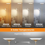 Gold Torchiere Floor Lamp - 2 Way LED Standing Lamp with Reading Light, Dimmable 72'' Tall Lamp with Remote Color Changing, 34W Mordern Uplighter for Living Room Bedroom Office