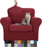 YEMYHOM Latest Checkered 2 Pieces Chair Covers for Living Room High Stretch Thickened Chair Slipcovers with Arms Elastic Armchair Sofa Couch Slipcover Protector (Wine Red), 31"-46"(1 Cushion)