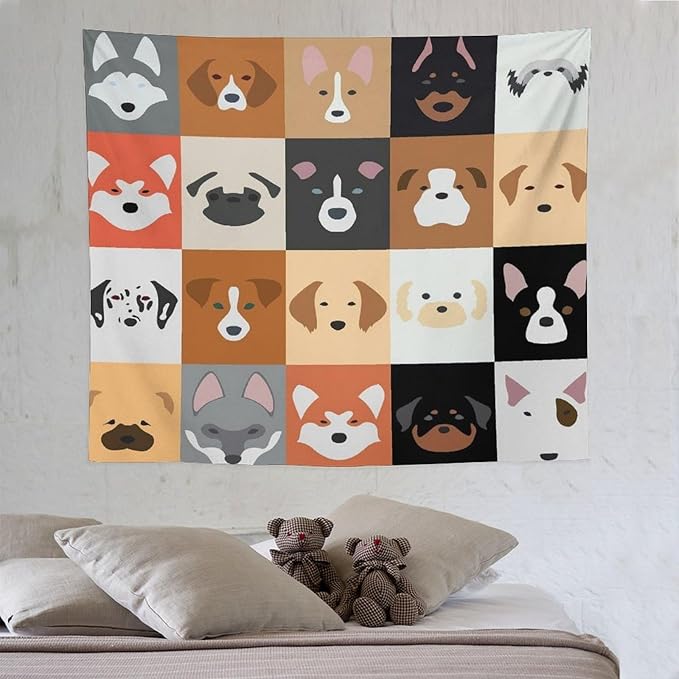 VUMIVI Dog Tapestry Funny Cartoon Pet Patterns Colorful Illustrations Square Animals Tapestry Wall Hanging for Living Room Bedroom Dorm Classroom Aesthetic Decor W60xL50in