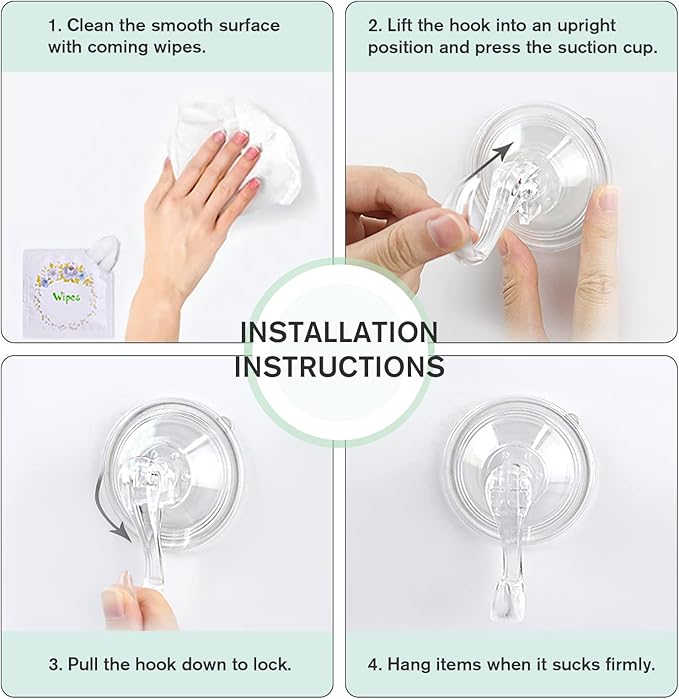 VIS'V Wreath Hanger, Large Suction Cup Wreath Hooks with Wipes, Heavy Duty, 22 LB Capacity, Removable and Reusable, Clear, 4 Pcs