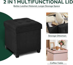 17.7" Ottoman with Storage, Square Storage Ottoman for Dorm, Linen Ottomans with Legs for Living Room, Bedroom, Black