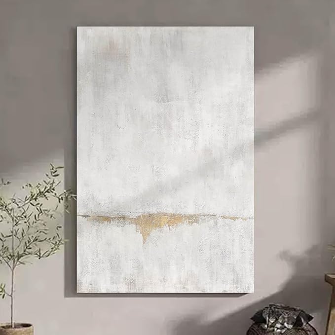Abstract Wall Art for Office Large Canvas White Gold Wall Decor Living Room Pictures for Dining Room Minimalist Decor Framed Artwork