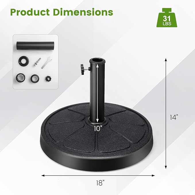 Tangkula Umbrella Base, 31 lbs Capacity Heavy-Duty Patio Outdoor Round Umbrella Stand for 9 ft Umbrella, Fit for 1.5-1.9 inches Table Market Offset Pool Umbrella, Weighted Umbrella Base