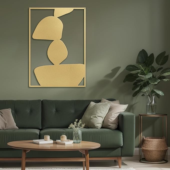 SIGNLEADER Metal Wall Art Decor Abstract Shapes Minimalist Modern Abstract Wall Sculpture Hangings Home Decoration for Living Room, Bedroom, Bathroom, Kitchen, Outdoor - 30" Gold