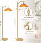 Glass Floor Lamp for Living Room, Standing Lamp with Remote, Dimmable Tall Lamps with Orange Glass Shade, Mid Century Modern Floor Lamps for Bedroom, 12W LED Bulb Included