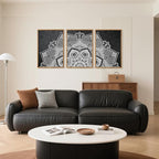 CHDITB Lotus Flower Framed Canvas Wall Art Set, Mandala Wall Decor for Yoga Room, Black and White Spiritual Wall Painting, Vintage Meditation Art Prints for Zen Living Room, Bedroom, Office 16"x24"x3