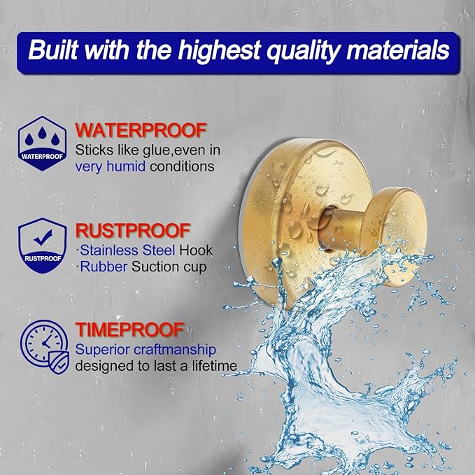 Suction Cup Hooks for Door Wreaths, Vacuum Suction Wreath Hanger for Front Door Window Glass, Bath Robe Looafh Shower Hooks for Inside Shower - 2 Pack, Gold1