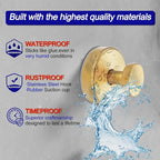 Suction Cup Hooks for Shower, Removable Towel Hooks for Bathroom Window Glass Door Wall, Bath Robe Looafh Hook for Hanging - 4 Pack, Gold1