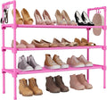 3 Tier Shoe Rack for Closet, Shoe Organizer with 5 Hooks, Long Shoe Shelf Storage for Shoe and Boot Stackable Free Standing Shoe Rack for Entryway, Garage, Small Spaces, Dorm, Pink