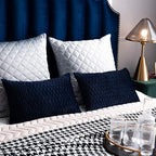 Navy Striped Couch Pillow Cases: 2 Pack 12x20 Inch Original Velvet Rectangular Throw Pillow Covers for Farmhouse Home Decor