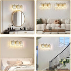 3-Lights Brushed Brass Bathroom Light Fixture Gold Vanity Lights Modern Crystal Bathroom Vanity Lighting Over Mirror Wall Sconce with K9 Crystal Shade E26 Base for Living Room, Bedroom Wall Lamp