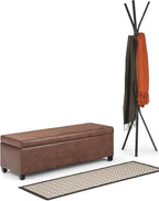 SIMPLIHOME Avalon Storage Ottoman Bench - 48 inch Wide Upholstered Vegan Leather Rectangular Lift-Top Ottoman in Distressed Umber Brown, Contemporary Bench for Living Room with High-Density Foam