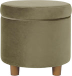 HomePop Home Decor | Upholstered Round Storage Ottoman | Ottoman with Storage for Living Room & Bedroom, Light Sage Green Velvet Large