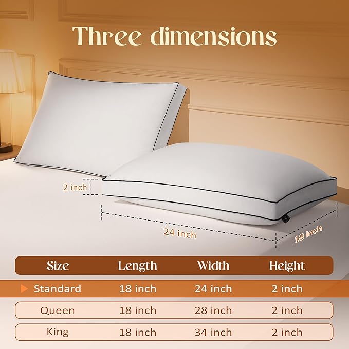 Feather Down Pillows Standard Size Set of 2 with Gusset, Luxury Hotel Collection Bed Pillow 2 Pack, Down Surrounded Gusseted Pillows for Sleeping, Fluffy for Side, Back Sleepers 18x24x2 in.