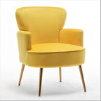 Trendy Velvet Accent Chair with Gold Metal Legs, Upholstered Armchair for Small to Mid-Size Spaces, Modern Living Room, Bedroom, Vanity Desk and Entryway, Yellow