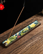 Japanese Incense Stick Holder with Ash Catcher - Ceramic Incense Burner with Traditional Ukiyo-e Art, for Zen Meditation, Home Decor & Gift