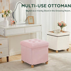 17.7" Ottoman with Storage, Square Storage Ottoman for Dorm, Velvet Ottomans with Legs for Living Room, Bedroom, Pink