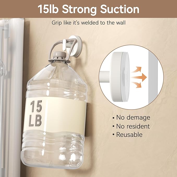 Suction Cup Hooks for Shower: 15 LB Strong Wall Hanger for Bathroom, Front door, Glass, Window, RV, Holder for Towel, Christmas Wreath, Coat, Loofah, Waterproof & Reusable, Cream White 4-Pack