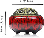 Incense Burner with Calabash Incense Stick Holder - Porcelain Charcoal Censer for Use with Resin Granular Powder Cone or Coil Incense (Kiln-Colored Red)
