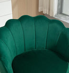 Velvet Barrel Accent Chair with Scalloped Silhouette and Gold Metal Legs, Decorative Piece Suitable for Traditional, Modern, and Contemporary Spaces, Green