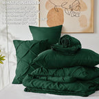 CozyLux Queen Comforter Set Emerald Green, 7 Pieces Pintuck Bed in A Bag, Premium Green Comforter Queen Size, Pinch Pleat Bedding Sets with Comforter, Sheets, Pillowcases & Shams