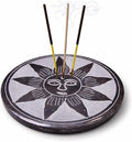 Marble Black Soapstone Incense Stick Holder | Handmade Round Incense Burner with Sun Carving | Decorative Ash Catcher for Home, Office, Meditation & Puja Décor