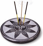 Marble Black Soapstone Incense Stick Holder | Handmade Round Incense Burner with Sun Carving | Decorative Ash Catcher for Home, Office, Meditation & Puja Décor